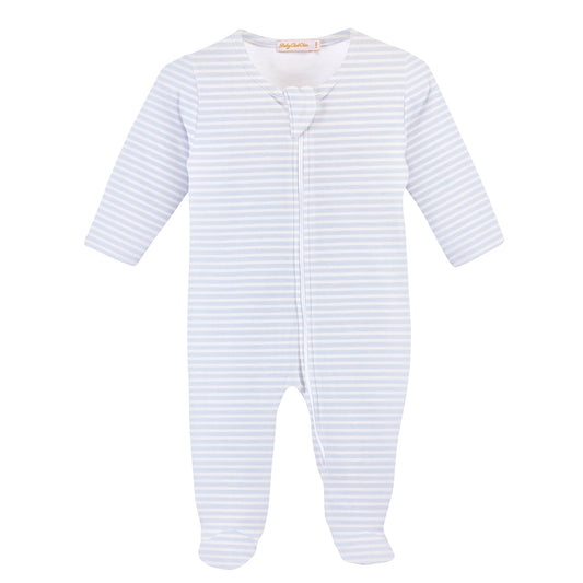 Printed Zipped Footie | Light Blue Stripes