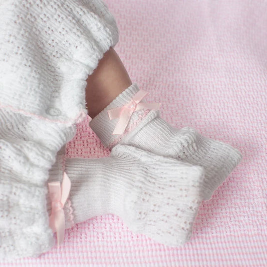 White Booties w/Bows | White/Pink