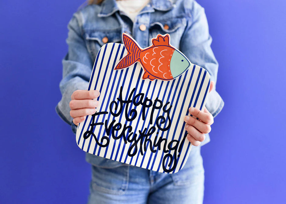 HE Mini Happy Everything! Square Platter | Indigo Skinny Stripe