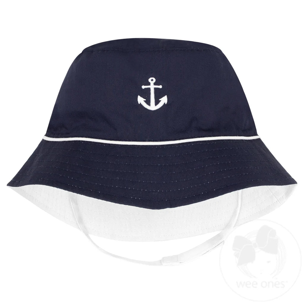 Reversible Boys Bucket Hat with Strap | Anchor
