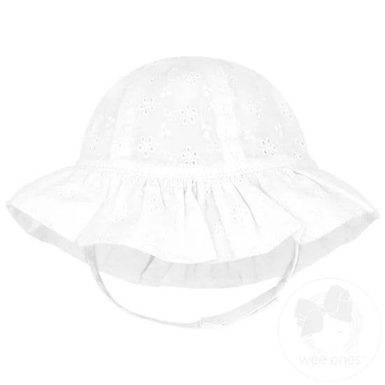 Girls Reversible Ruffle Brim Seersucker Sun Hat | White