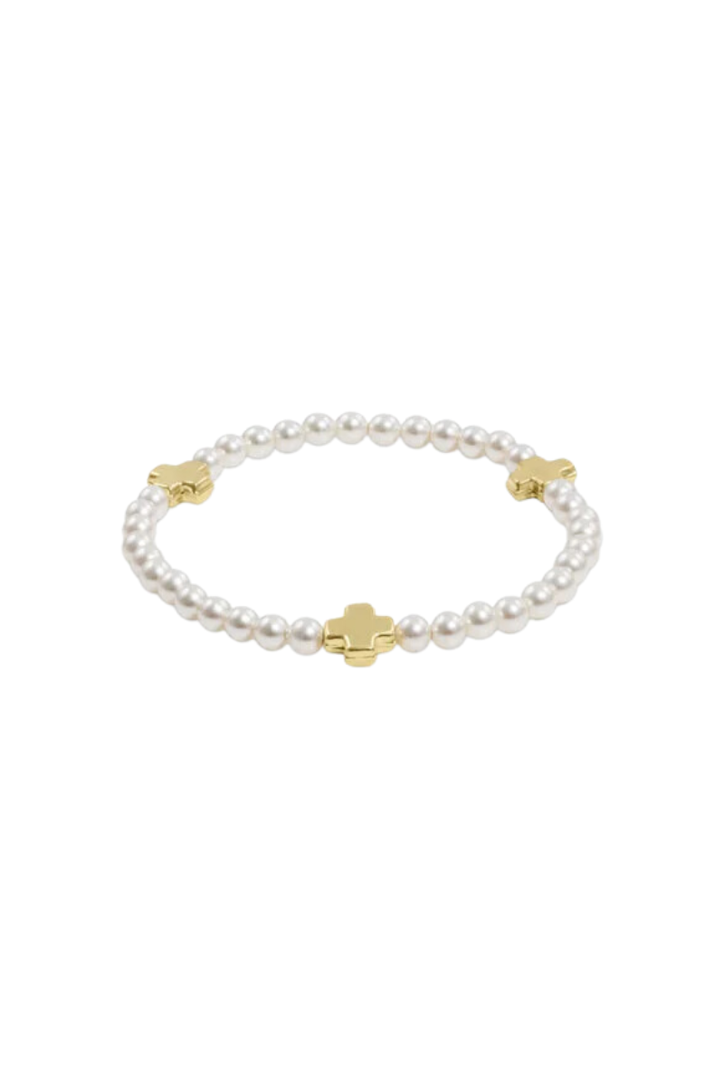 Signature Cross Small Pearl Pattern 3mm Bead Bracelet | Gold