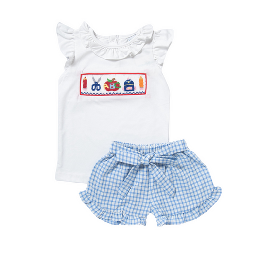 Smocked School Supplies Ruffle Short Set