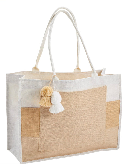 Jute Tote Natural Color Block