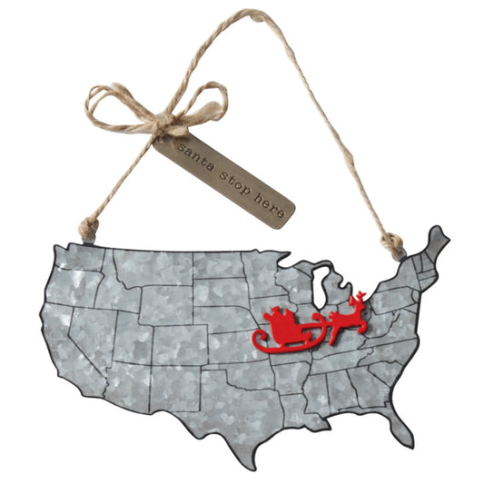 Santa Stop State Tin Ornament
