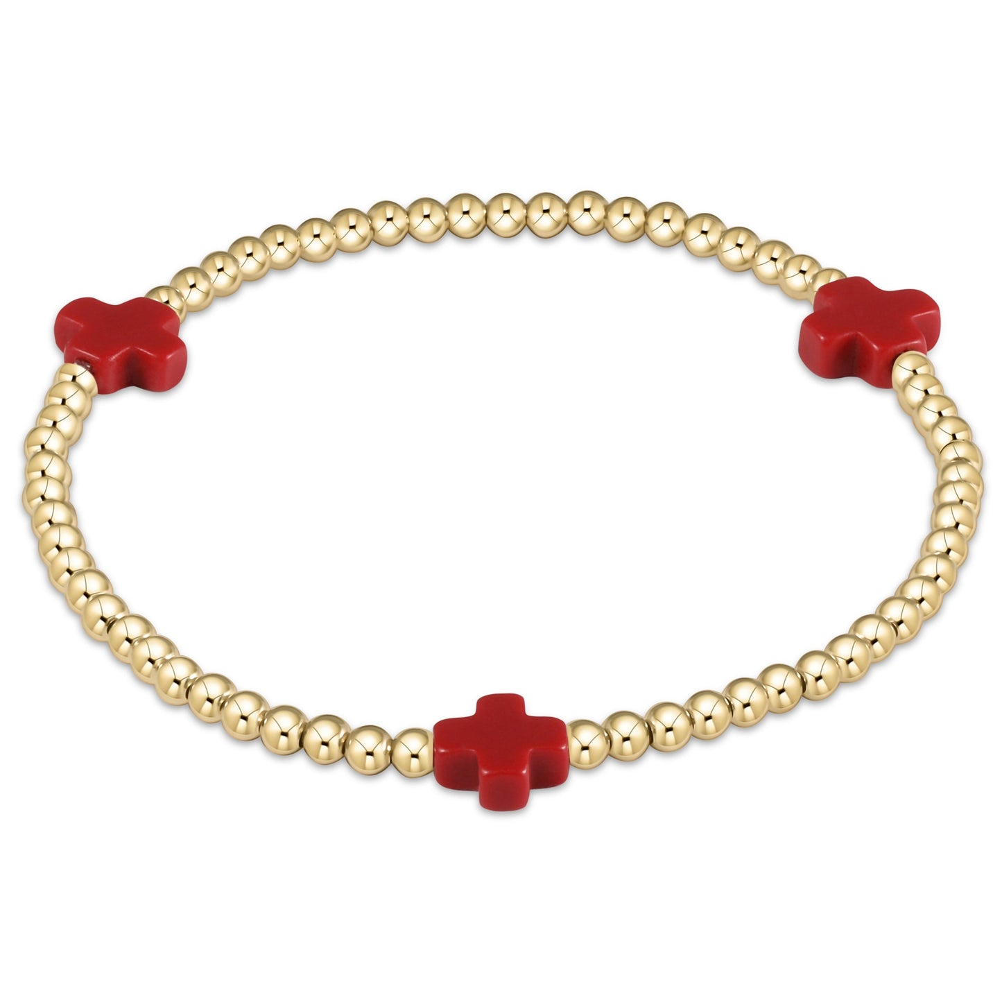 egirl Signature Cross Gold Pattern 3mm Bead Bracelet - Red