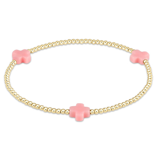 egirl | Signature Cross Small Gold 2mm Bead Bracelet | Pink