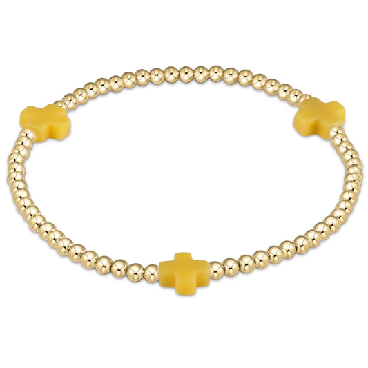 egirl Signature Cross Gold Pattern 3mm Bead Bracelet - Canary