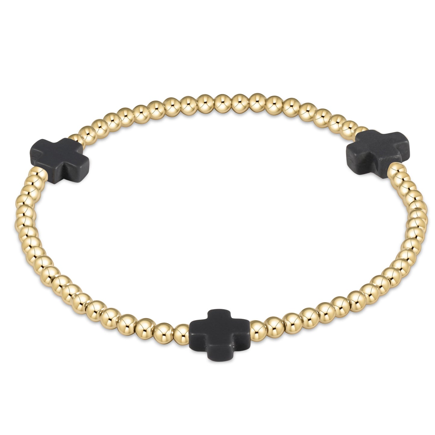 ENEWTON EXTENDS | SIGNATURE CROSS GOLD PATTERN 3MM BEAD BRACELET - CHARCOAL