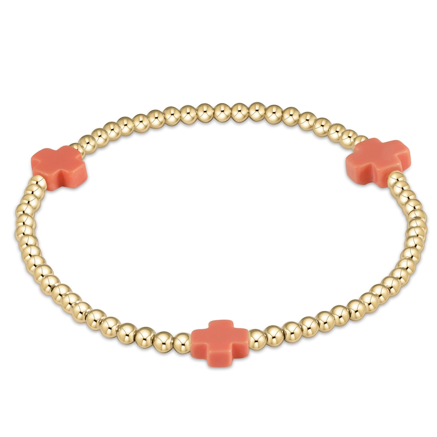 egirl Signature Cross Gold Pattern 3mm Bead Bracelet - Coral