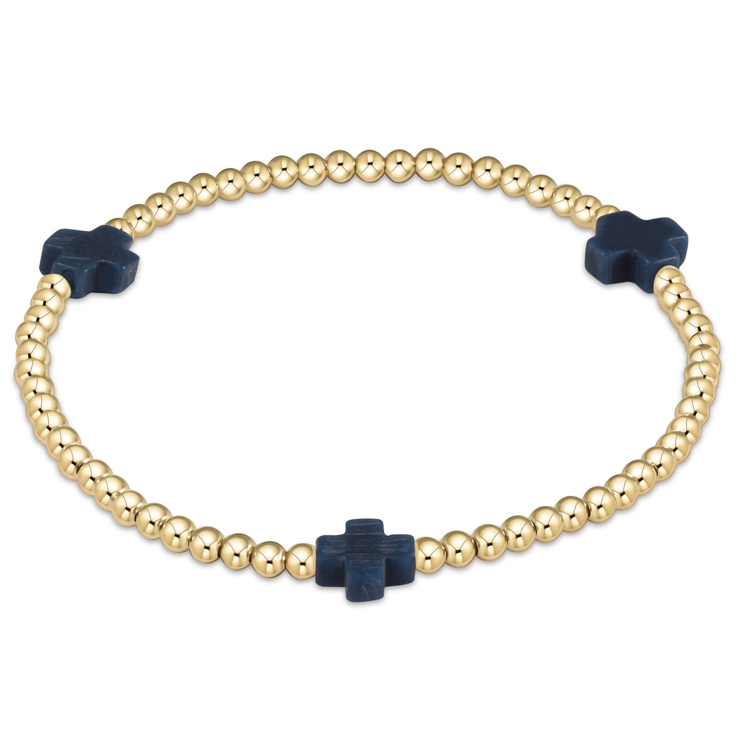 ENEWTON EXTENDS | SIGNATURE CROSS GOLD PATTERN 3MM BEAD BRACELET - NAVY