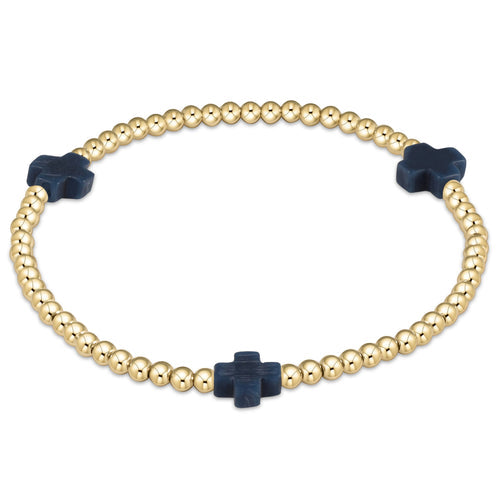 egirl Signature Cross Gold Pattern 3mm Bead Bracelet - Navy