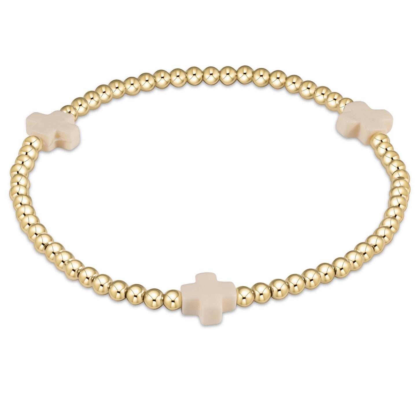 ENEWTON EXTENDS | SIGNATURE CROSS GOLD PATTERN 3MM BEAD BRACELET - OFF-WHITE