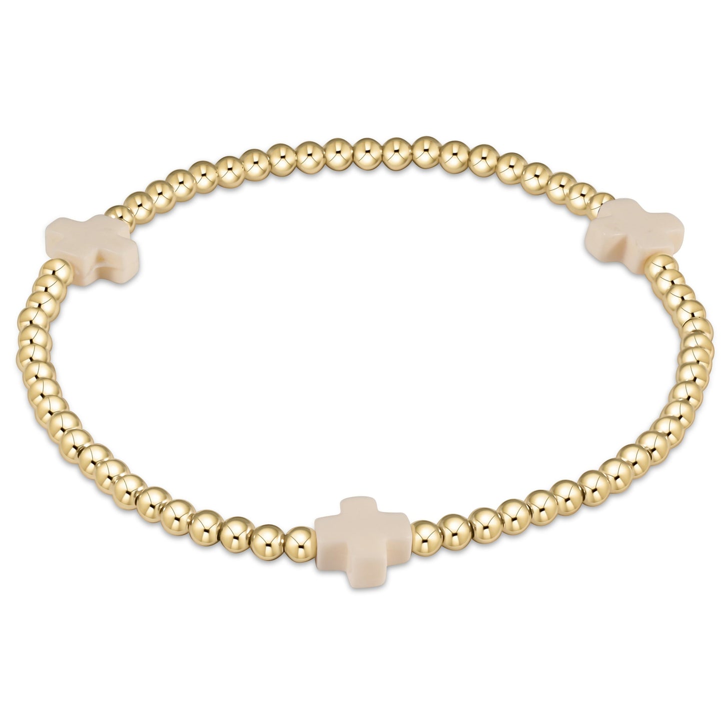 egirl Signature Cross Gold Pattern 3mm Bead Bracelet - Off-White