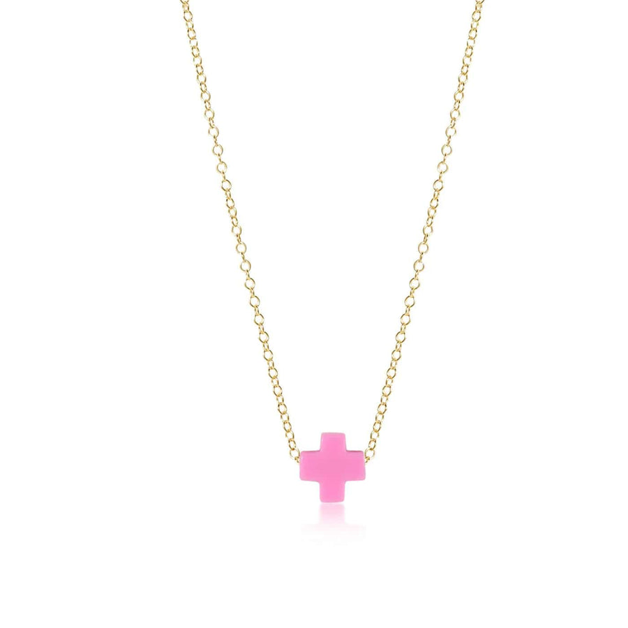 egirl | 14" Necklace Gold Signature Cross | Bright Pink
