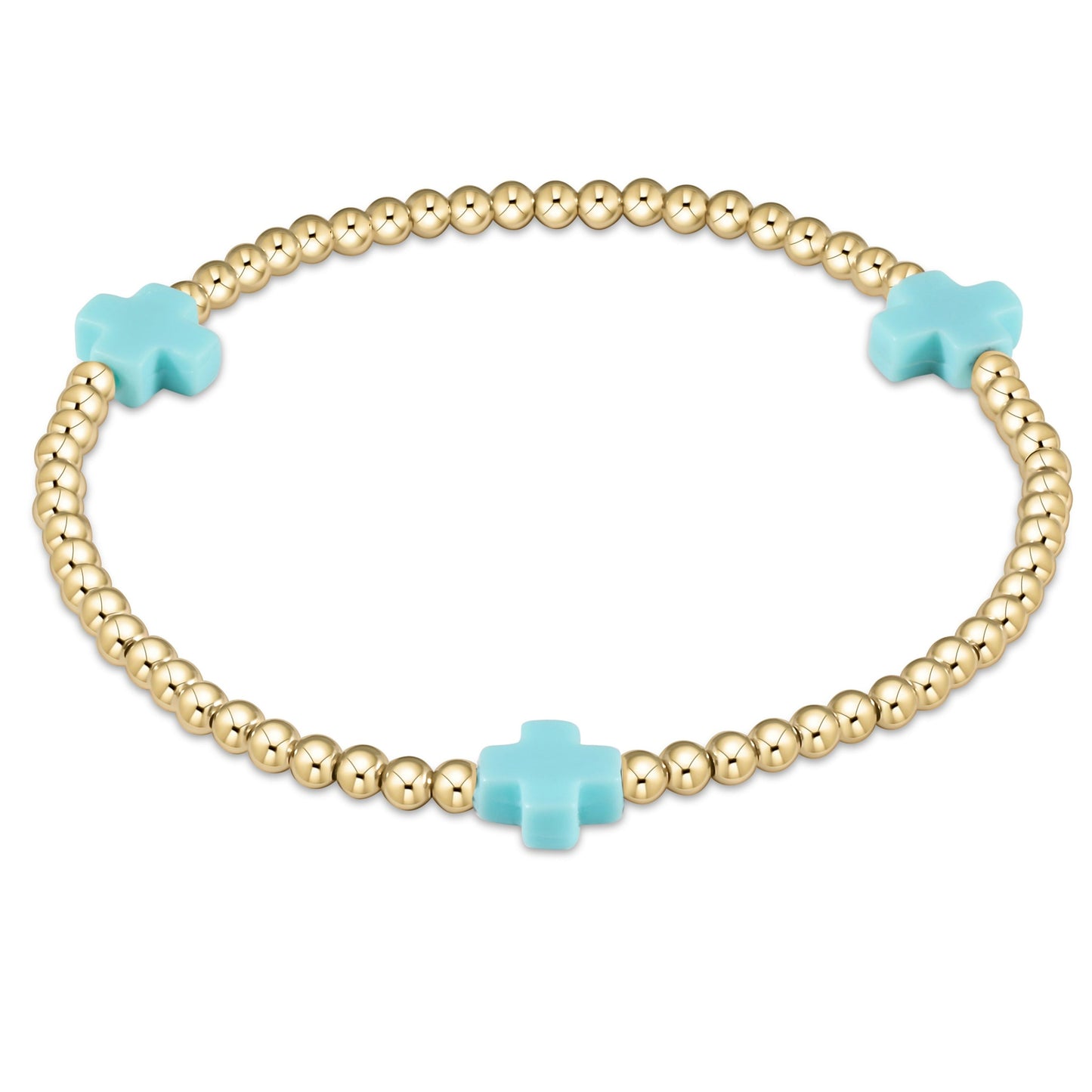 Extends | Signature Cross Gold Pattern 3mm Bead Bracelet | Turquoise