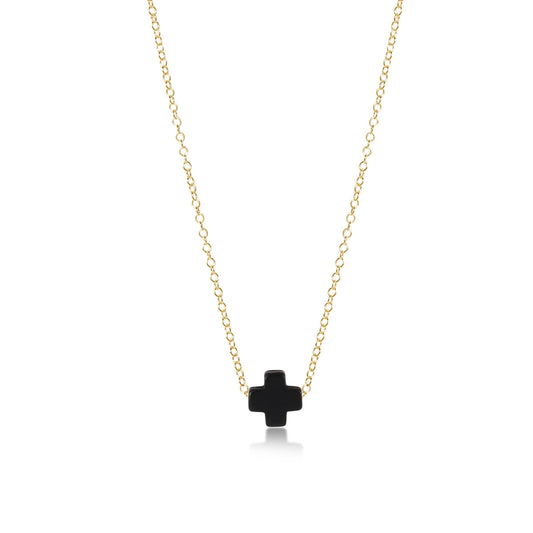 16" Necklace Gold | Signature Cross | Onyx