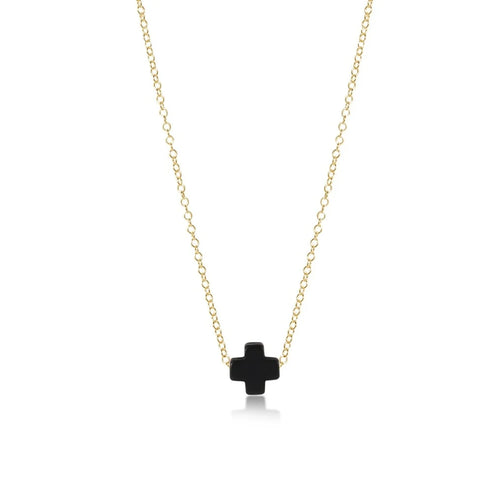 16" Necklace Gold Signature Cross Small | Onyx