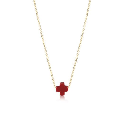 16" Necklace Gold Signature Cross Small | Red