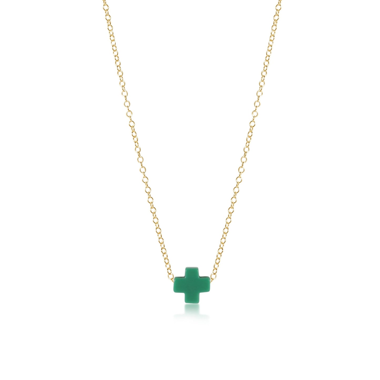 16" Necklace Gold | Signature Cross | Emerald