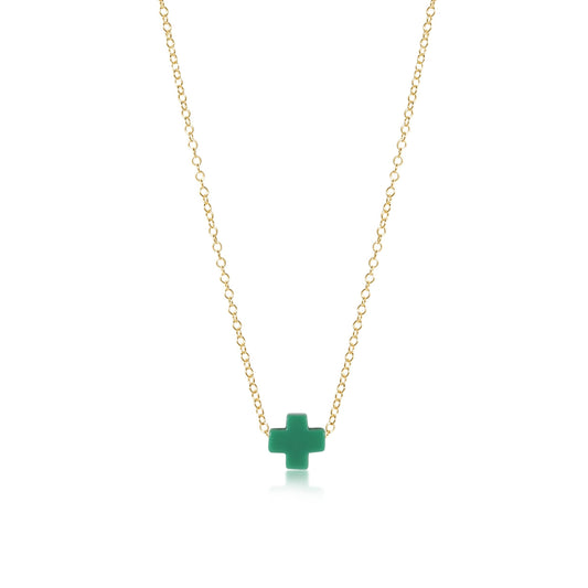 16" Necklace Gold | Signature Cross | Emerald