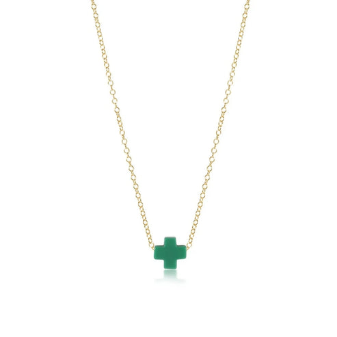 16" Necklace Gold Signature Cross Small | Emerald