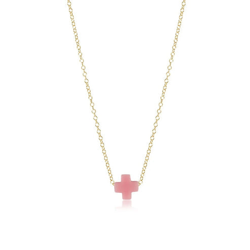 16" Necklace Gold Signature Cross Small | Pink