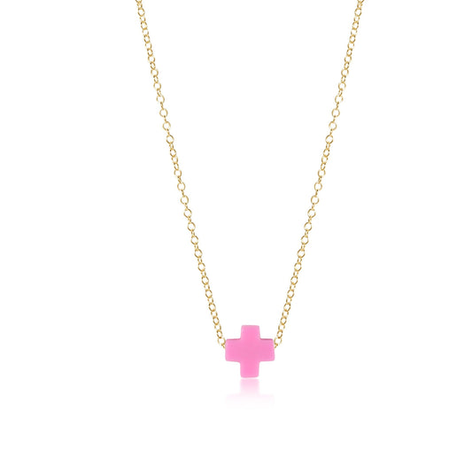 16" Necklace Gold | Signature Cross | Bright Pink