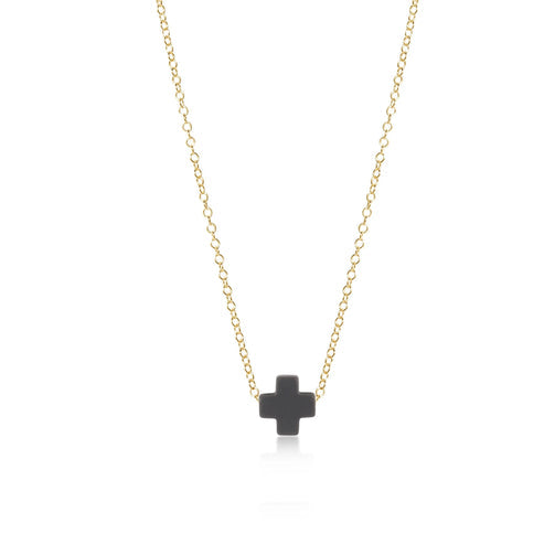 16" Necklace Gold Signature Cross Small | Charcoal