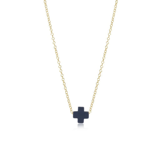 16" Necklace Gold Signature Cross Small | Navy