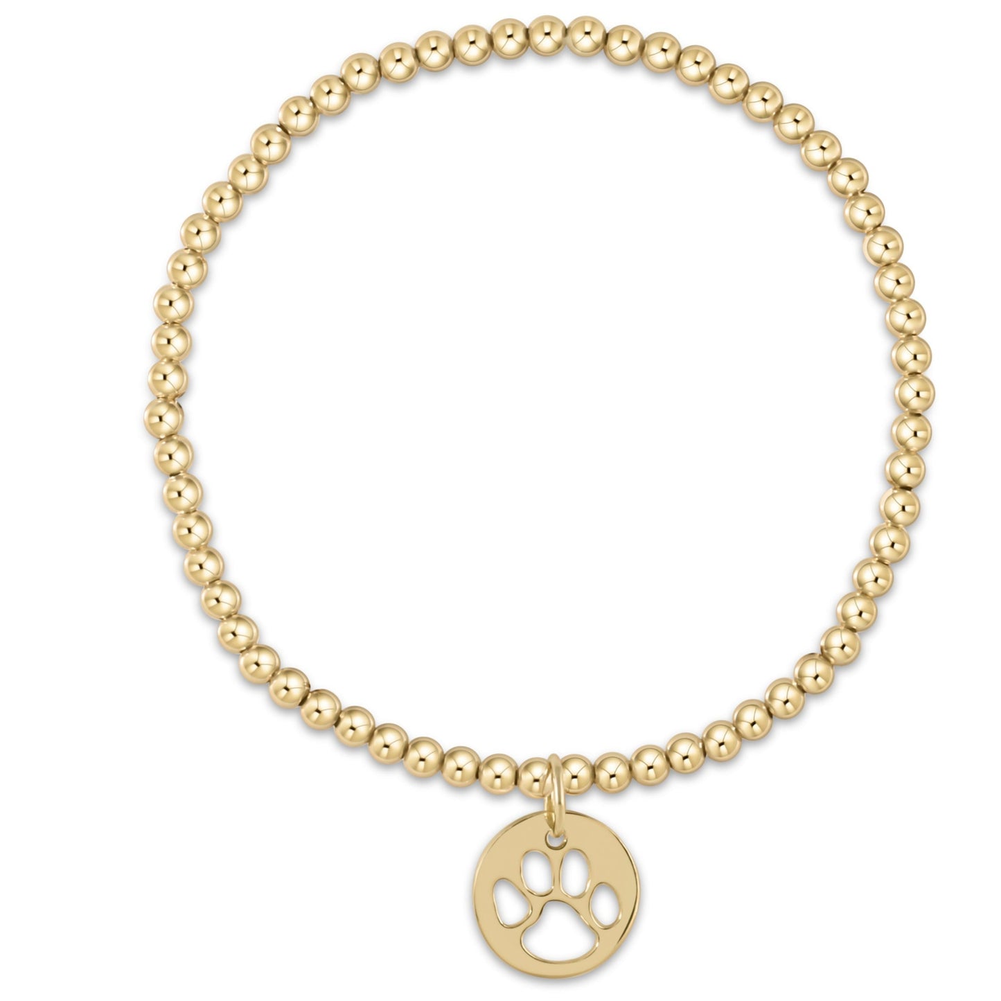 Extends | Classic Gold 3mm Bead Bracelet | Paw Print Gold Disc