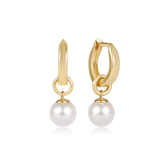 Huggie Gold 0.5" Hoop | Classic Pearl 8mm Charm