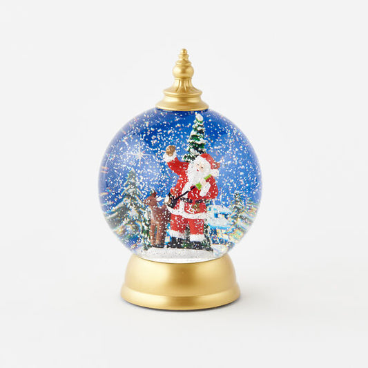 Swirly Glitter Santa w/Deer Waterglobe