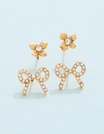 Sweet Bows Stud Earrings Set Crystal