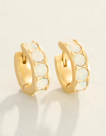 Summer Hoop Earrings 14mm White Opal