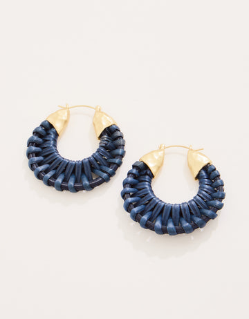 Wicker Hoop Earrings Dark Blue