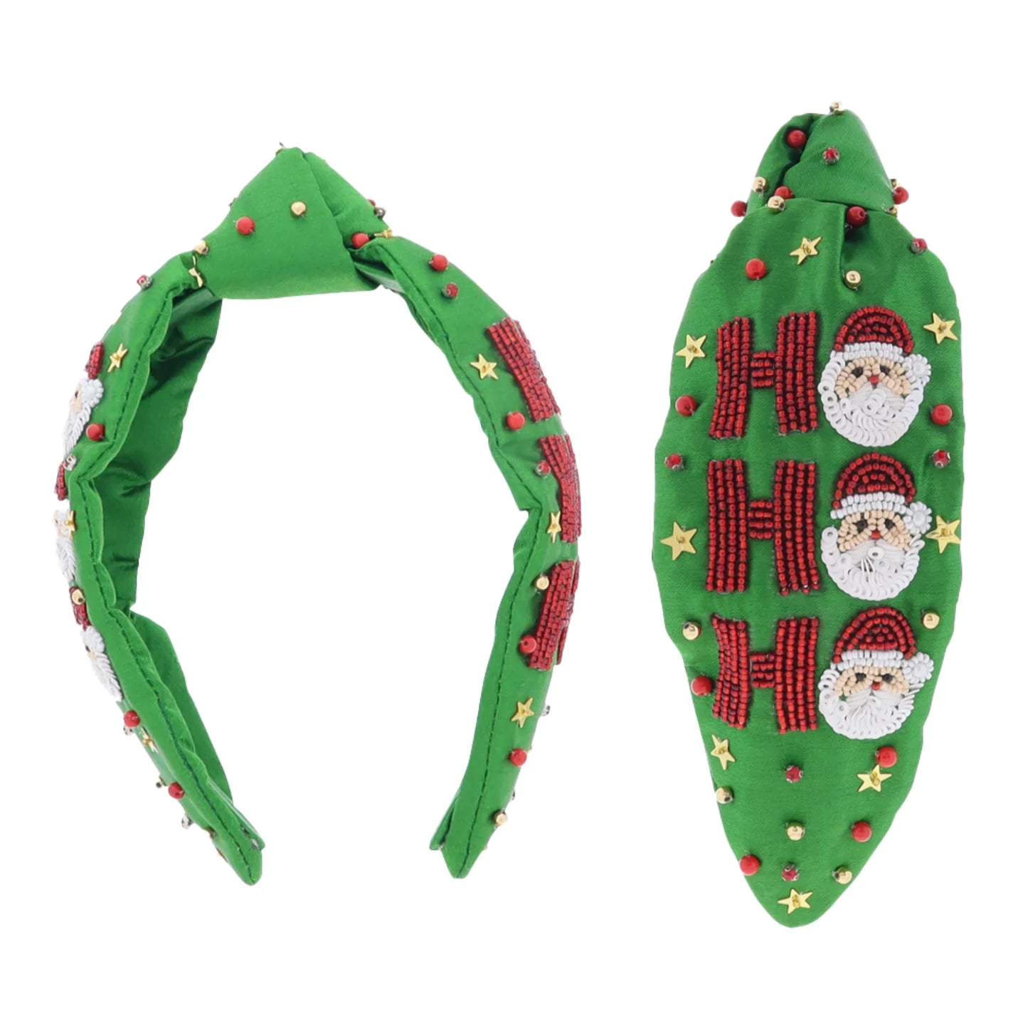 Green Satin "Ho Ho Ho" Santa Headband