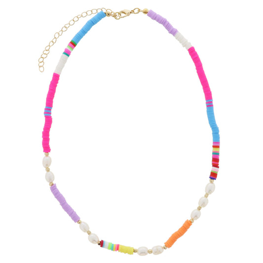 Multi Colorblock Sequin & Pearl Necklace