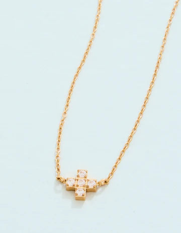 Mini Cross Necklace 16” Crystal