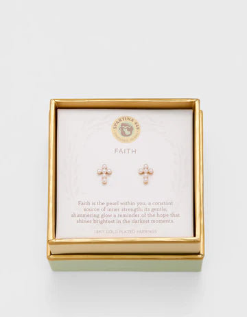 SLV Stud Earrings Faith/Pearl Cross Gold