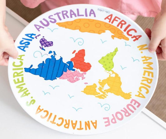 10" Melamine Plate - Around the World Map