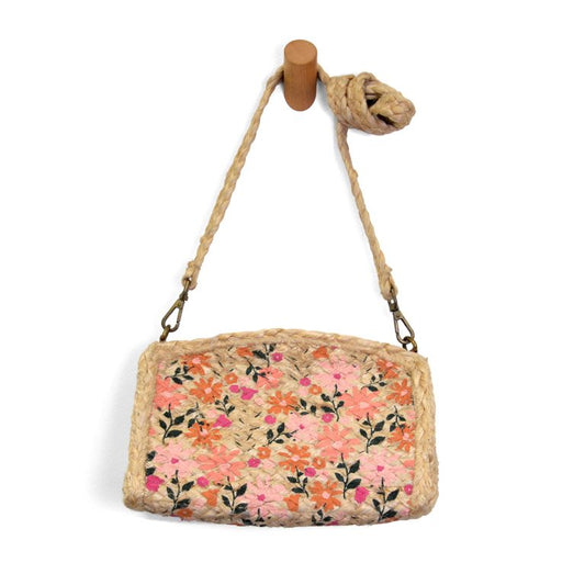 Coral Painted Daisies Miley Jute Crossbody