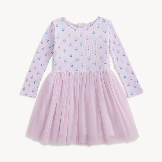 Magnetic Me Waffle Long Sleeve Dress w/Tulle Skirt | Lavender Floral