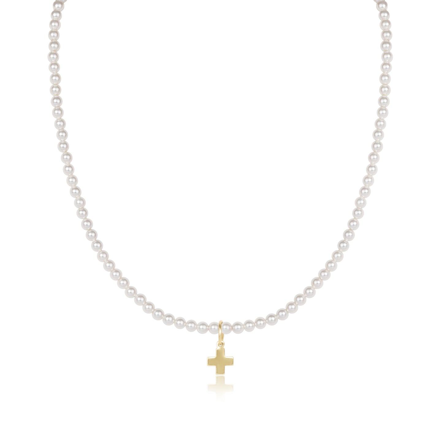 15” Choker Classic Pearl 3mm Bead | Signature Cross Gold Charm