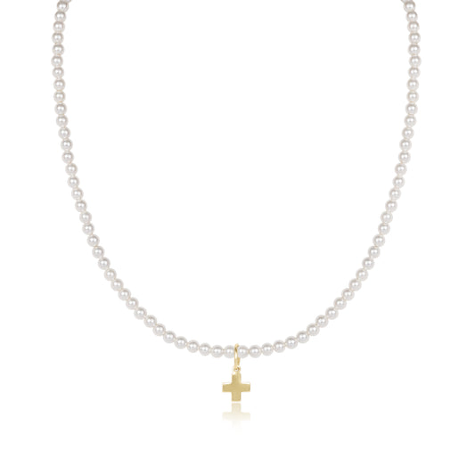 15” Choker Classic Pearl 3mm Bead | Signature Cross Gold Charm
