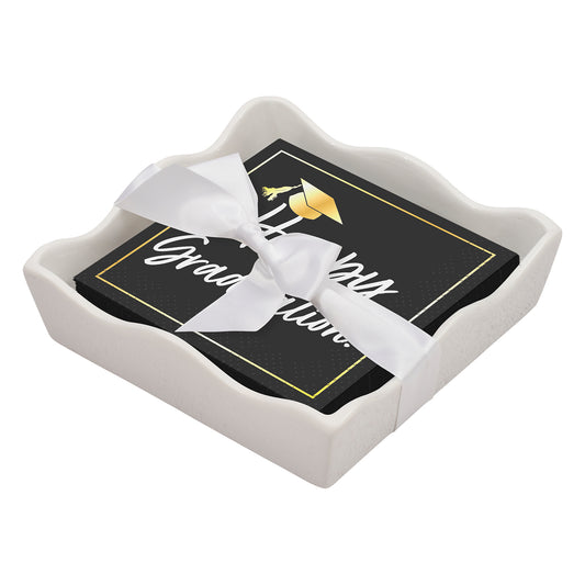 Ceramic Wave Napkin Tray with Cocktail Napkin | Classic Grad