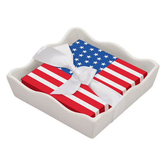 Ceramic Wave Napkin Tray with Cocktail Napkin | Party in the USA