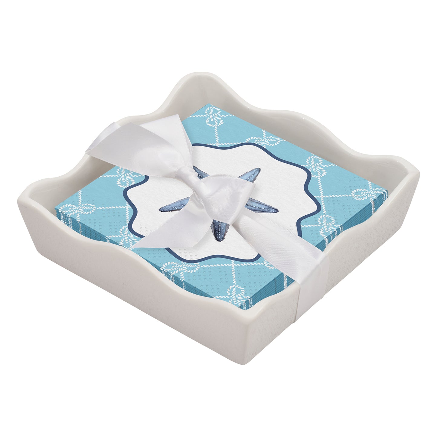 Ceramic Wave Napkin Tray with Cocktail Napkin | Tidal Wave