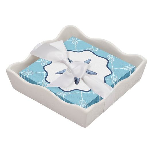 Ceramic Wave Napkin Tray with Cocktail Napkin | Tidal Wave