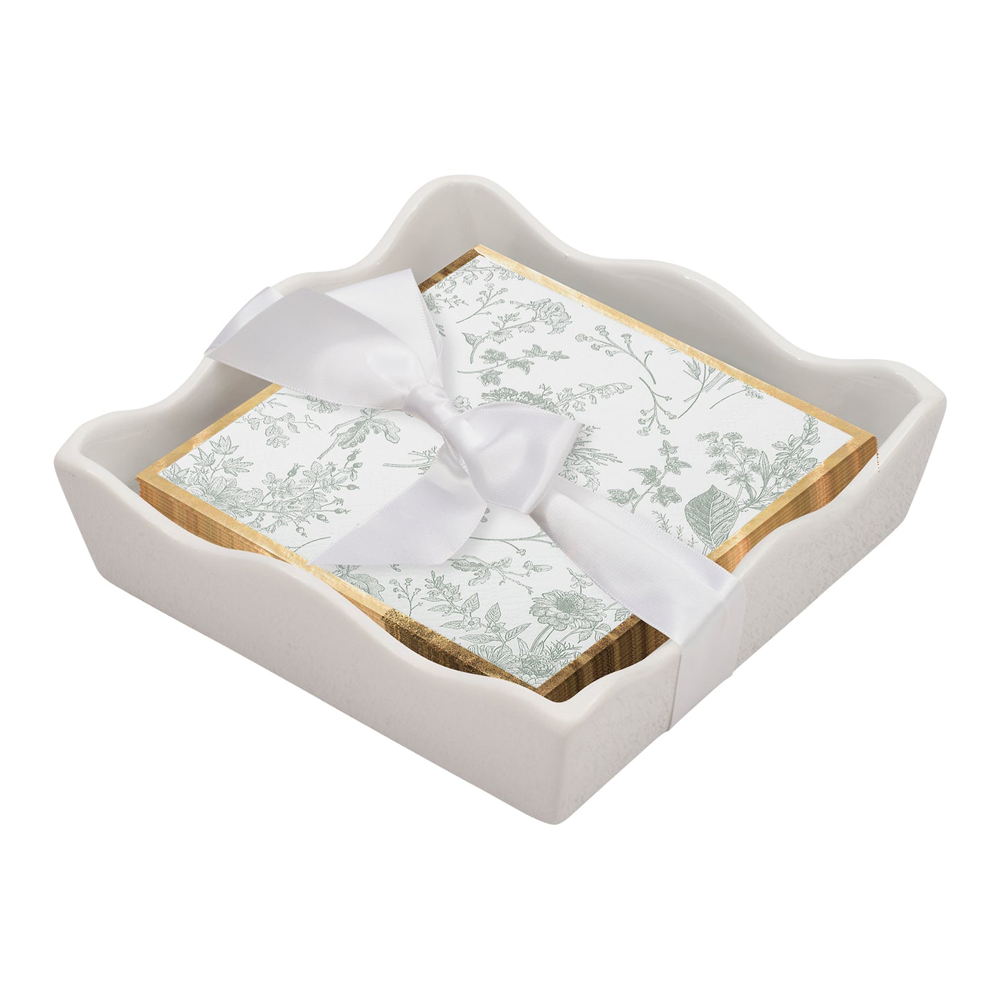 Ceramic Wave Napkin Tray with Cocktail Napkin | Timeless Sage